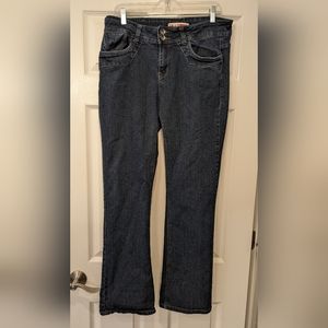 I.Q. & Company mid rise dark wash comfort stretch straight leg boot cut jeans 14